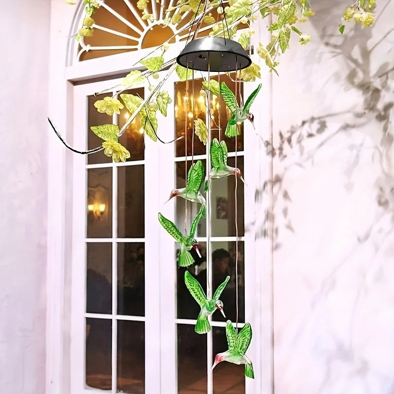 Carillón Solar Colibrí Decoración Exterior Jardín Navidad y Halloween