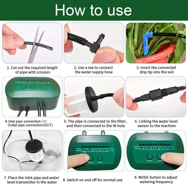 Kit Riego Solar Inteligente 6V 2W con Batería 1800mAh para Plantas en Maceta