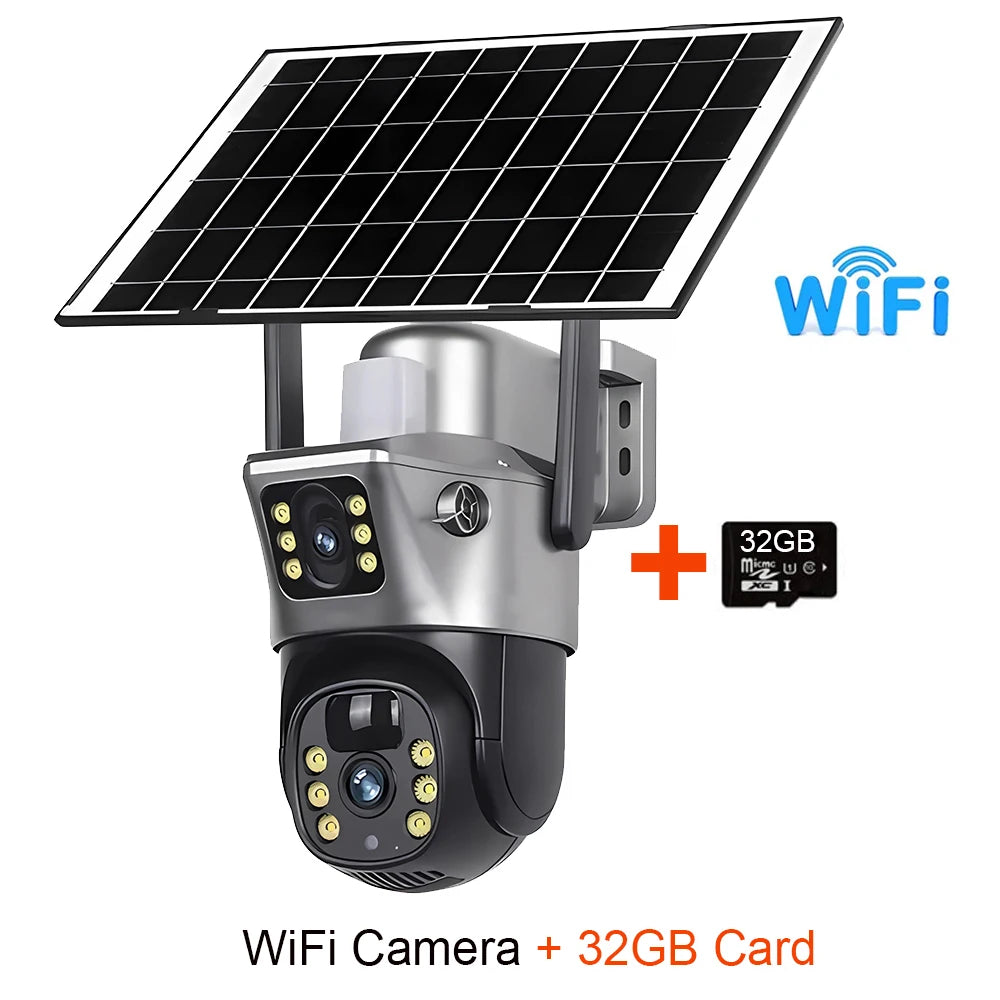 Cámara Solar 4G/WiFi Doble Lente 8MP 4K Batería de Bajo Consumo V380 Pro