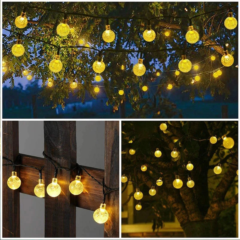 Luces Solares Bolas de Cristal Globo 8 Modos IP65 Guirnalda Navideña para Jardín y Fiestas