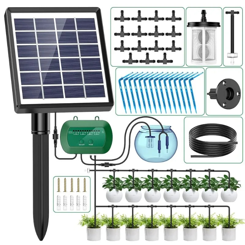 Kit Riego Solar Inteligente 6V 2W con Batería 1800mAh para Plantas en Maceta