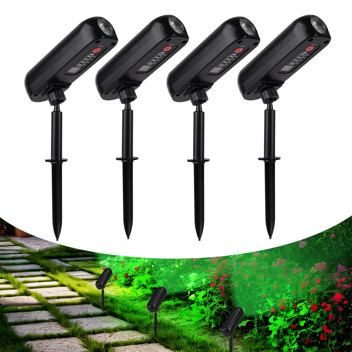 Set 4 Focos Solares LED para Árboles, Caminos y Jardín IP65