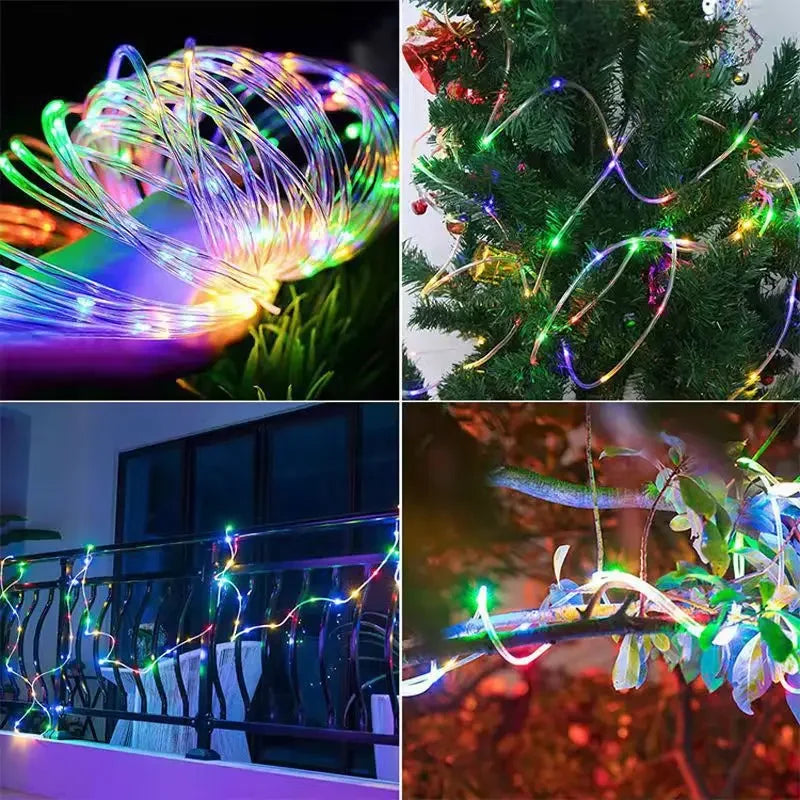 Luces Solares Guirnalda Cuerda Tubo para Jardín Resistente al Agua Decoración Navideña 7m-32m