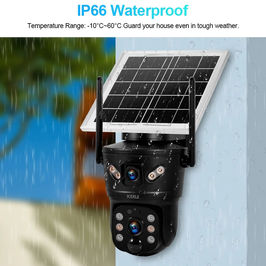 Cámara de Seguridad Solar KERUI 6MP 4G SIM WiFi Doble Lente con Panel Solar