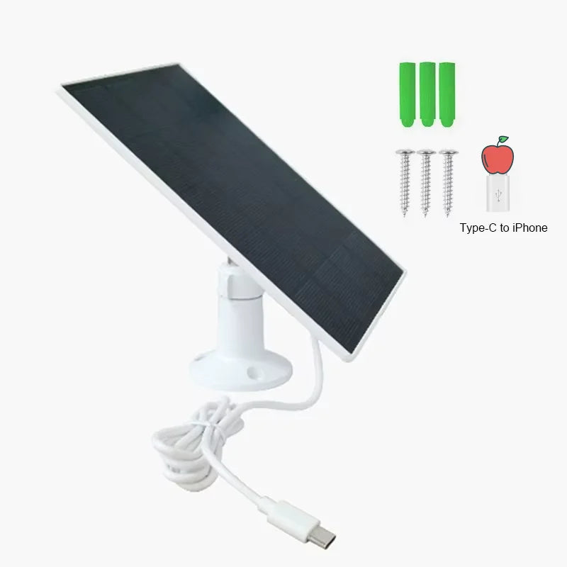 Panel Solar 10W 5V con Adaptador Type-C para Cámaras de Seguridad e iPhone