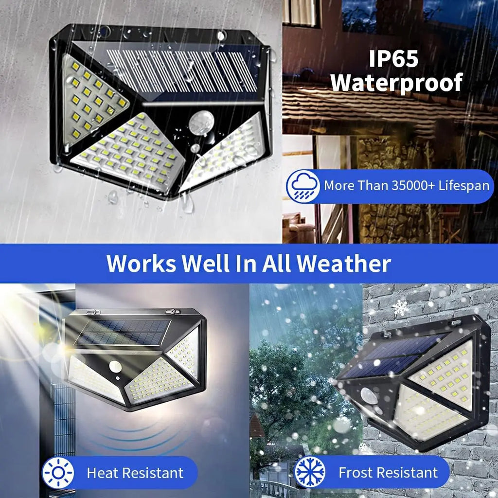 Lámpara Solar de Seguridad para Jardín con 100 LEDs y Sensor PIR