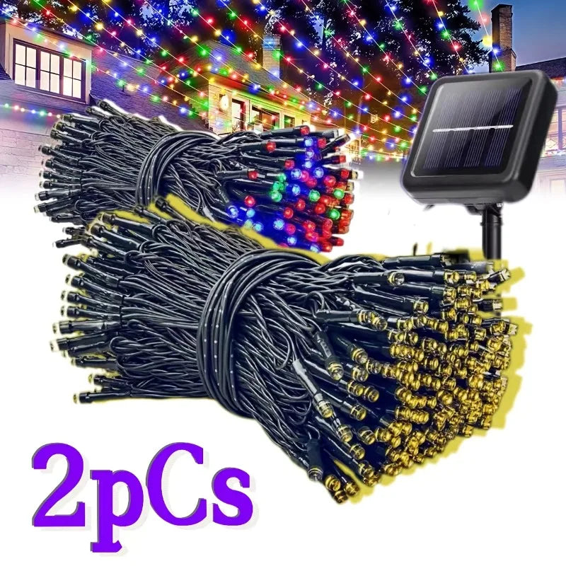 Luces Solares Cuerda 100 LED Resistente al Agua 8 Modos para Jardín Árbol Navidad y Halloween