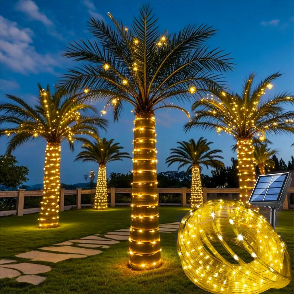 Luces Solares Cuerda para Jardín 12m/7m Resistente al Agua Decoración Navideña Exterior