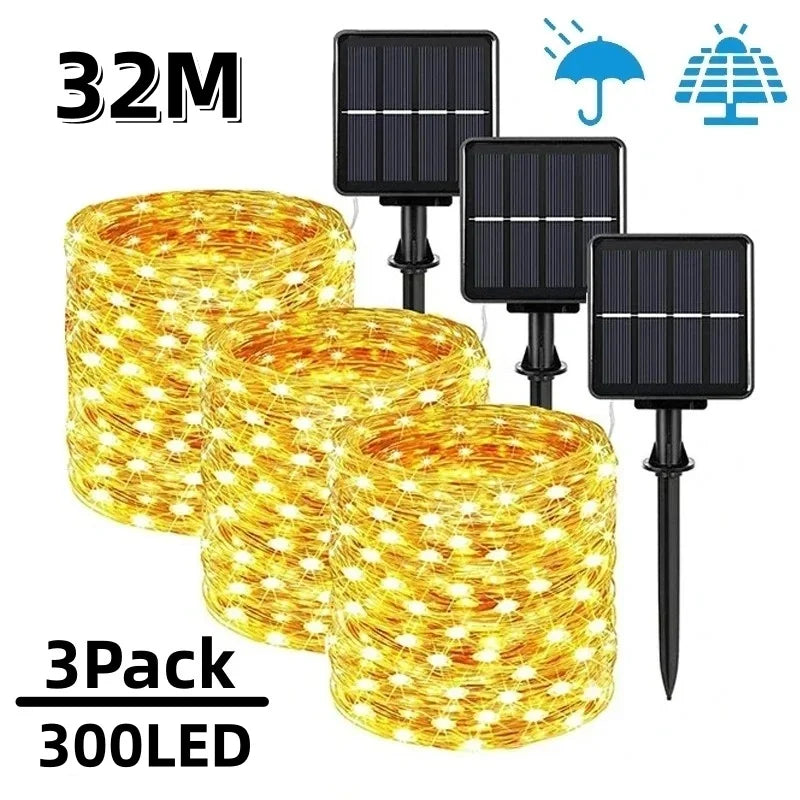 Luces Solares Hadas LED Resistente al Agua para Jardín Árbol Navidad y Terraza 7m/12m/22m/32m