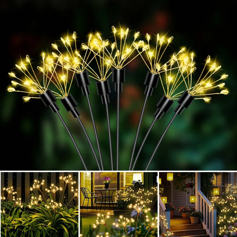 Luz Solar Fuegos Artificiales Blanco Cálido 60 LEDs 2 Modos Decoración Jardín y Navidad