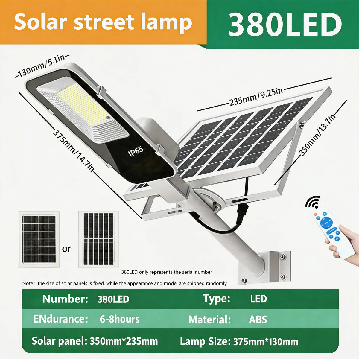 Lámpara Solar LED de Calle con Panel y Control Remoto