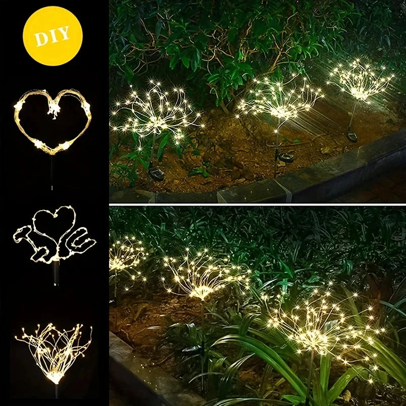 Luces Solares Fuegos Artificiales IP65 8 Modos para Jardín y Navidad