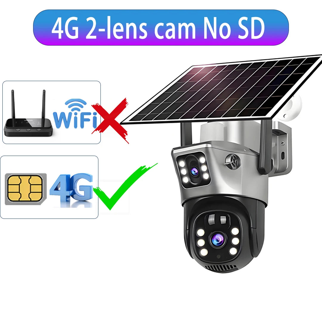 Cámara Solar V380 15MP 4G/WiFi Triple Lente y Triple Pantalla con Zoom 10X