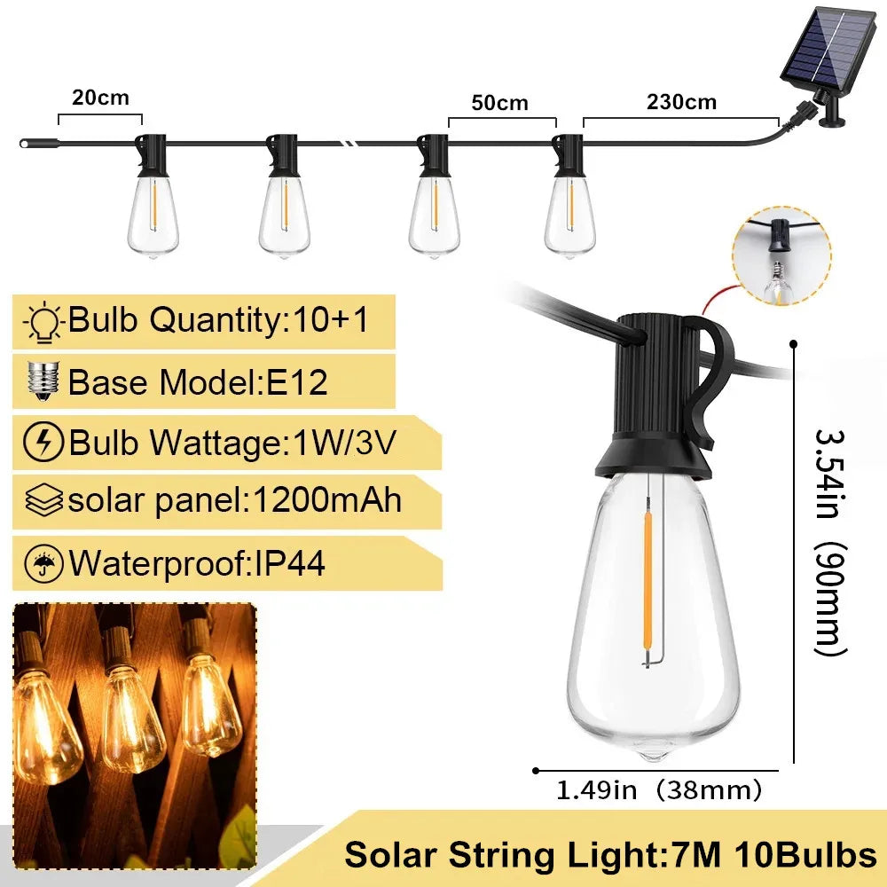 Luces Solares ST38 para Exterior Carga Solar y USB 6 Modos para Jardín y Bodas
