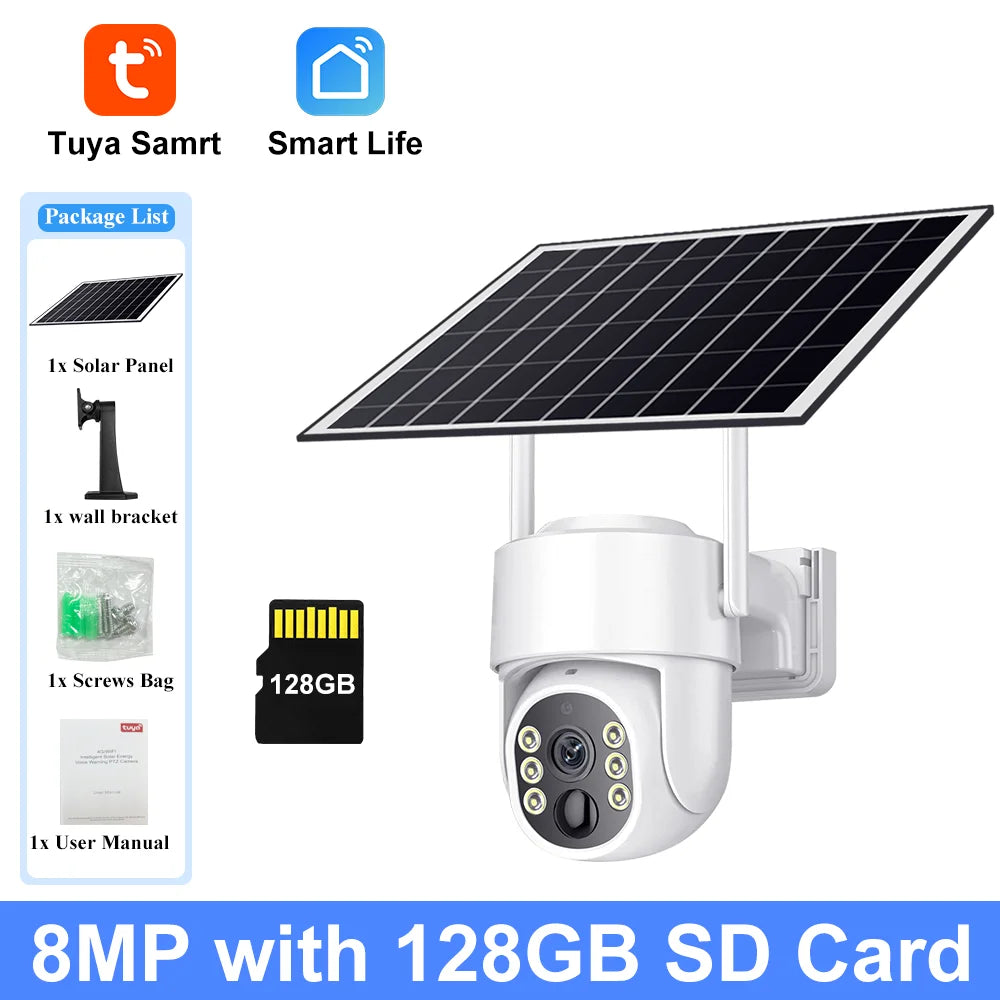 Cámara PTZ Solar Tuya 8MP WiFi con Detección de Movimiento y Batería