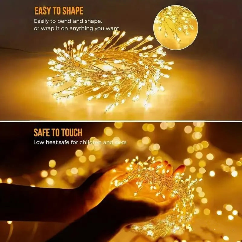 Luces Solares Petardo LED 8 Modos Hilo de Cobre para Bodas Camping y Decoración Navideña