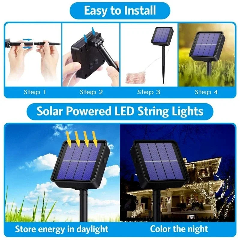 Luces Solares Hadas LED Resistente al Agua para Jardín Árbol Navidad y Terraza 7m/12m/22m/32m