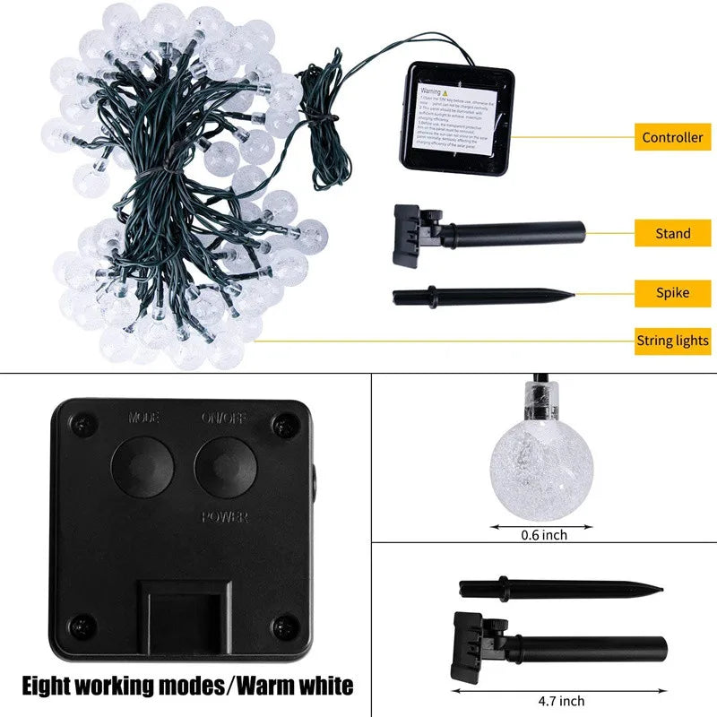 Luces Solares Cuerda IP65 8 Modos Resistente al Agua para Jardín Árbol y Decoración Navideña