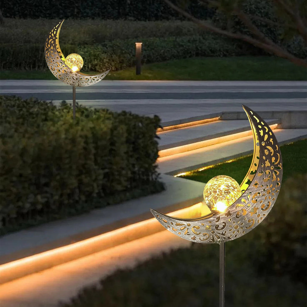 Luz Solar Decorativa Luna y Hadas con Vidrio Craquelado para Jardín