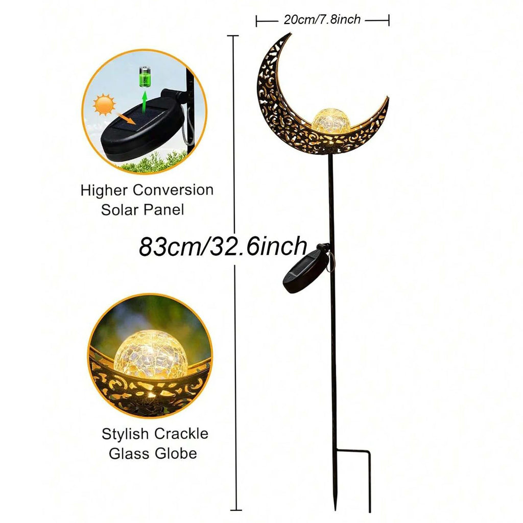 Luz Solar Decorativa Luna y Hadas con Vidrio Craquelado para Jardín