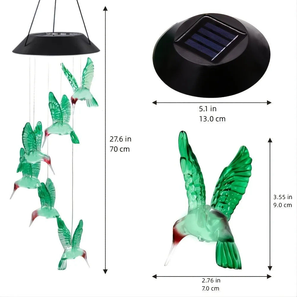 Carillón Solar Colibrí Decoración Exterior Jardín Navidad y Halloween