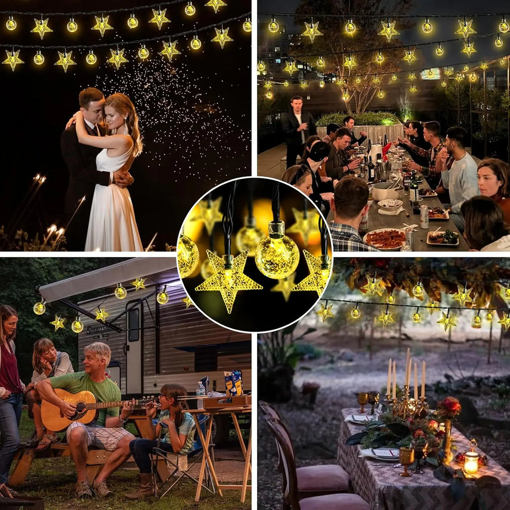 Luces Solares Bolas de Cristal y Estrellas 8 Modos para Halloween y Decoración Navideña