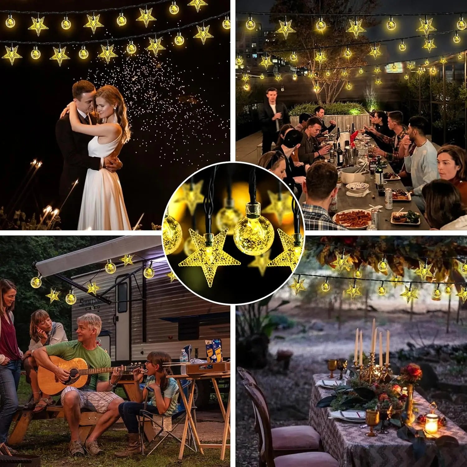 Luces Solares Bolas de Cristal y Estrellas 8 Modos para Halloween y Decoración Navideña