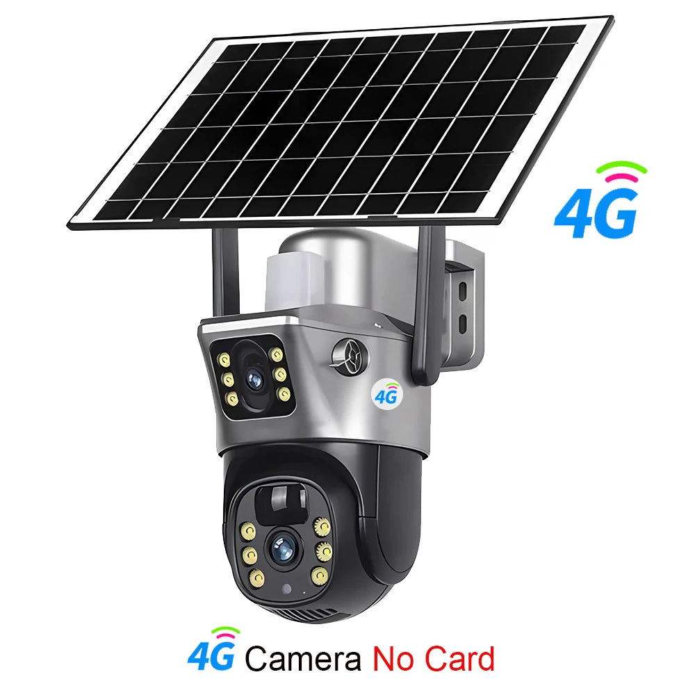 Cámara Solar 4G/WiFi Doble Lente 8MP 4K Batería de Bajo Consumo V380 Pro