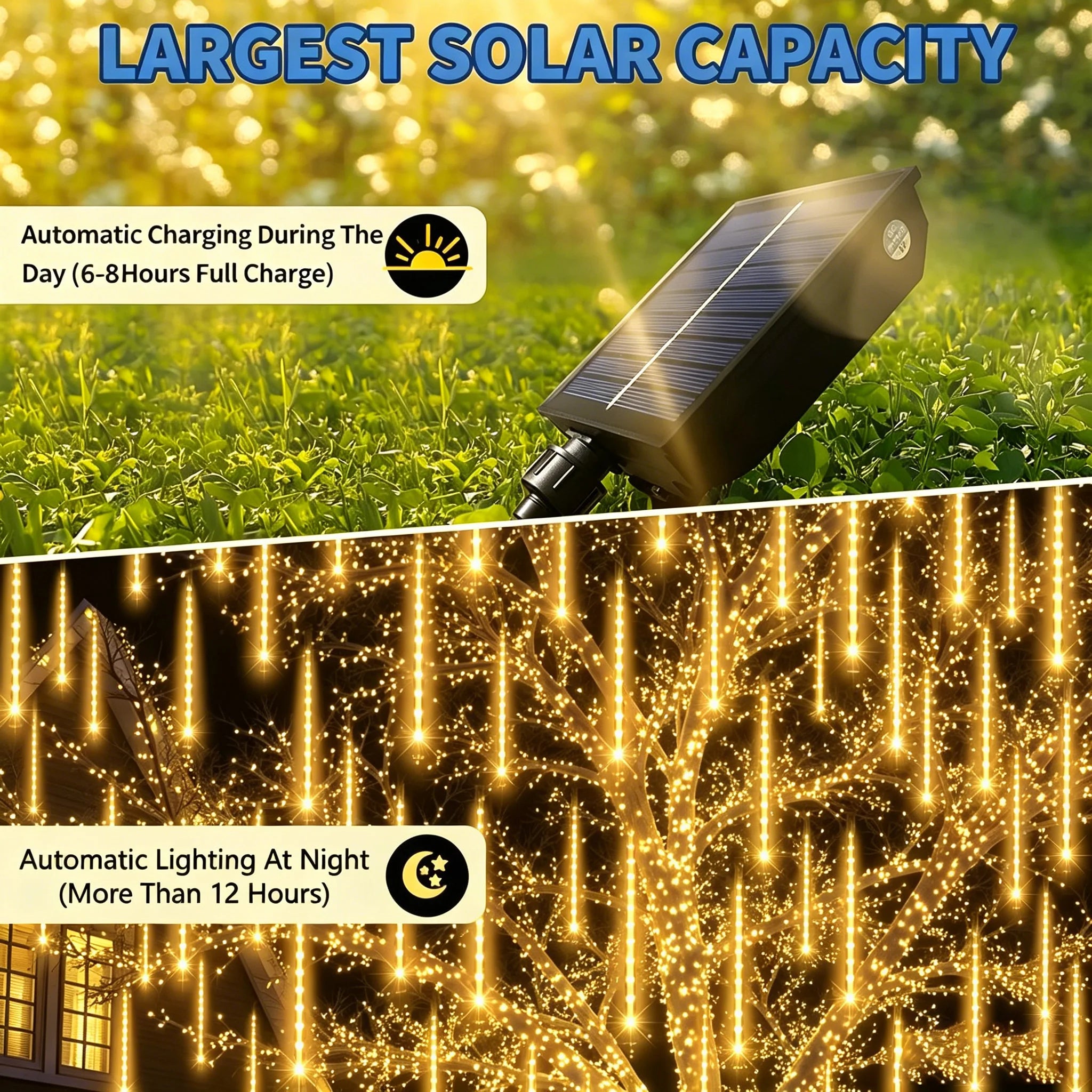Luces Solares Lluvia de Meteoros LED para Árbol de Navidad Bodas y Jardín