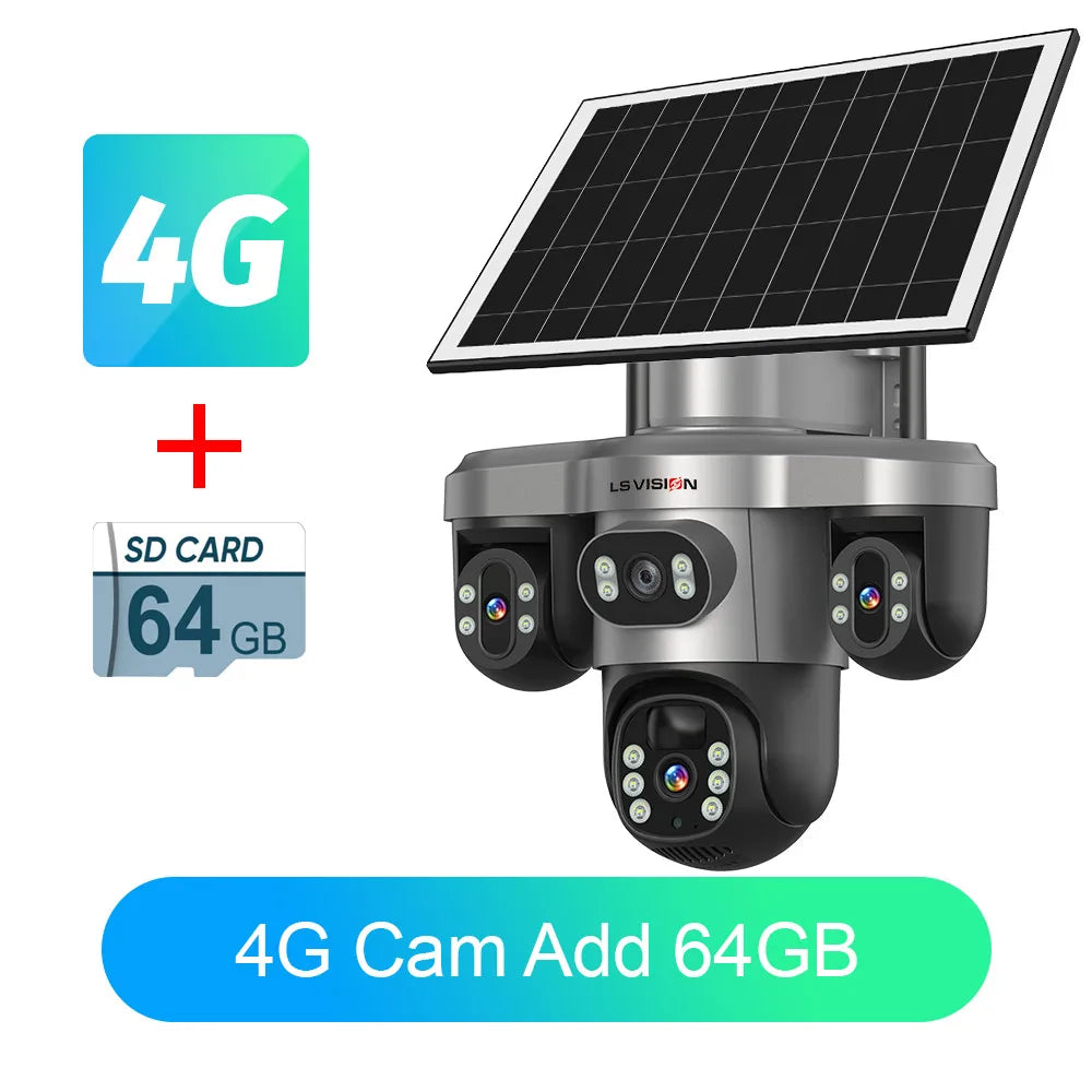 Cámara Solar LS VISION 15MP 4K Triple Lente 4G/WiFi con Zoom 10X y 12X