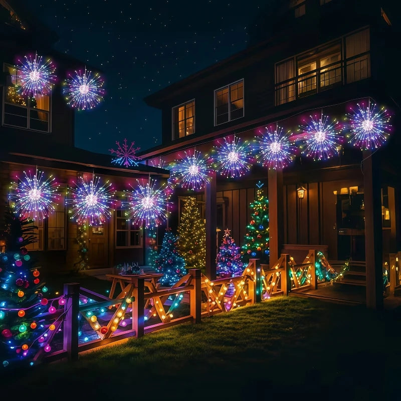 Luces Solares Fuegos Artificiales 240/450 LED 8 Modos para Jardín y Decoración Navideña