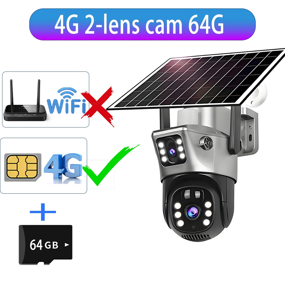 Cámara Solar V380 15MP 4G/WiFi Triple Lente y Triple Pantalla con Zoom 10X