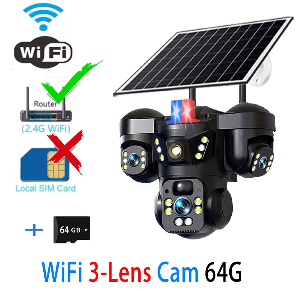 Cámara Solar 15MP 4G/WiFi Triple Lente y Triple Pantalla Zoom 10X V380 Pro