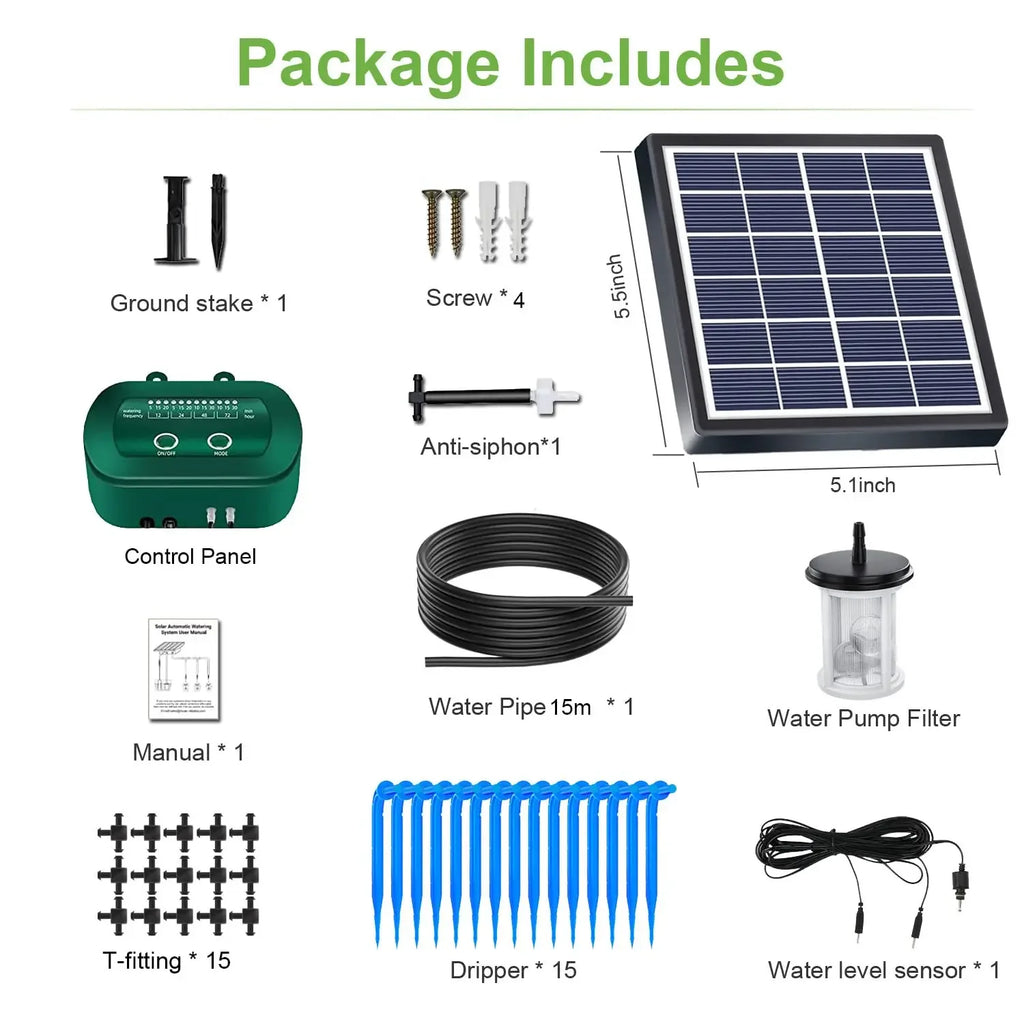 Kit Riego Solar Inteligente 6V 2W con Batería 1800mAh para Plantas en Maceta