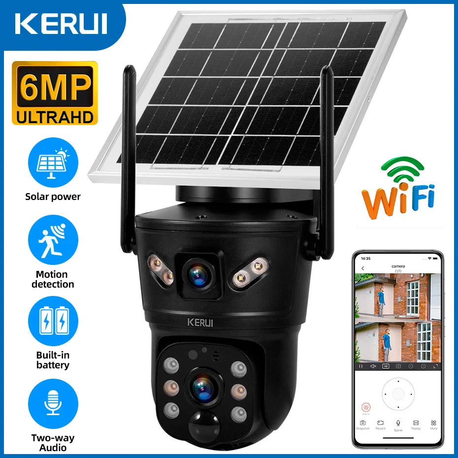 Cámara de Seguridad Solar KERUI 6MP 4G SIM WiFi Doble Lente con Panel Solar
