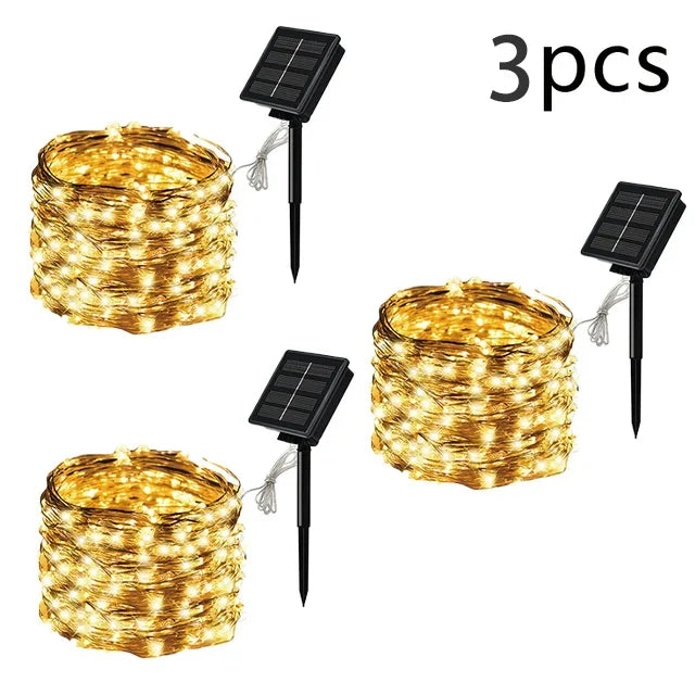 Luces Solares Hadas LED Resistente al Agua para Jardín Árbol Navidad y Terraza 7m/12m/22m/32m