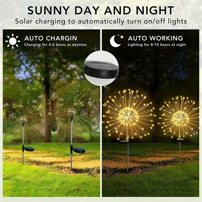 Luces Solares Fuegos Artificiales IP65 8 Modos para Jardín y Navidad