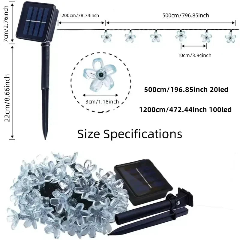Luces Solares Flor de Cerezo Multicolor Guirnalda Resistente al Agua Decoración Navideña Exterior