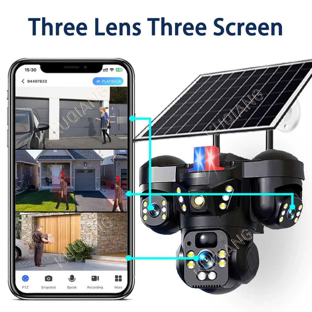 Cámara Solar V380 15MP 4G/WiFi Triple Lente y Triple Pantalla con Zoom 10X