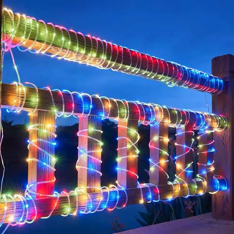 Luces Solares Guirnalda Cuerda Tubo para Jardín Resistente al Agua Decoración Navideña 7m-32m