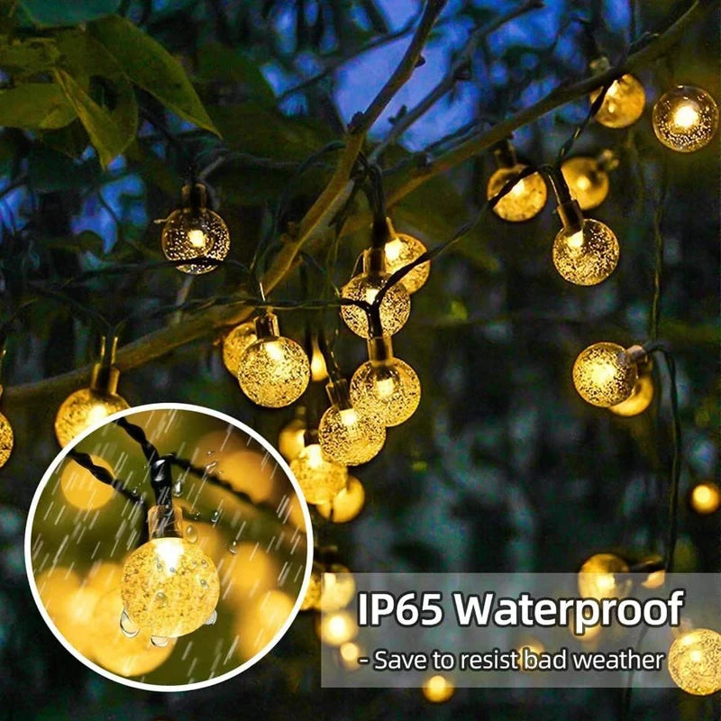 Luces Solares Bolas de Cristal Globo 8 Modos IP65 Guirnalda Navideña para Jardín y Fiestas