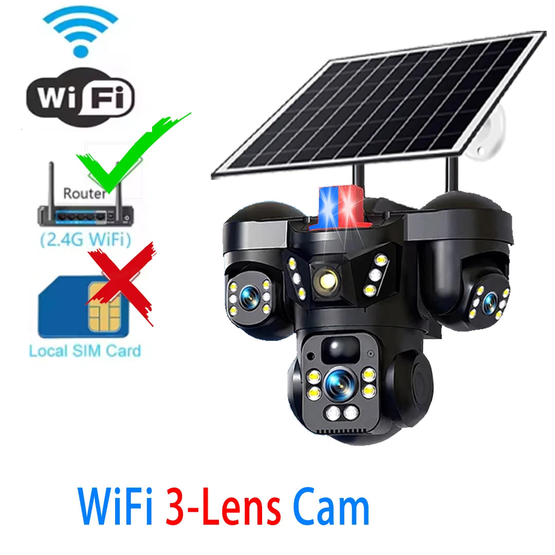 Cámara Solar 15MP 4G/WiFi Triple Lente y Triple Pantalla Zoom 10X V380 Pro