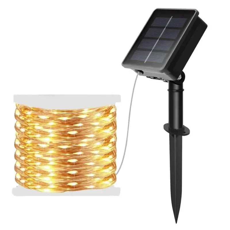 Luces Solares Hadas Hilo de Cobre Resistente al Agua Guirnalda Navideña para Jardín y Bodas 12m 100 LEDs