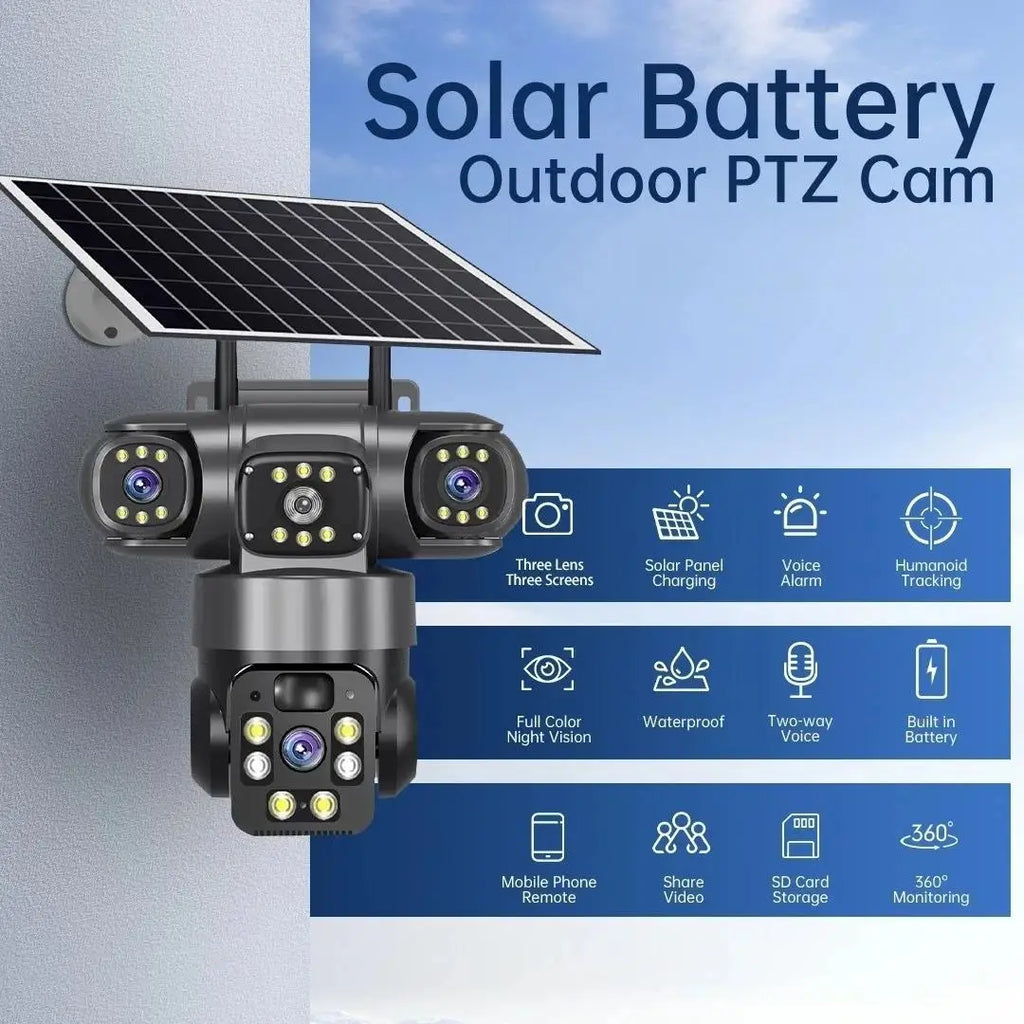 Cámara Solar PTZ 15MP con Zoom 10X y Triple Lente para Exterior