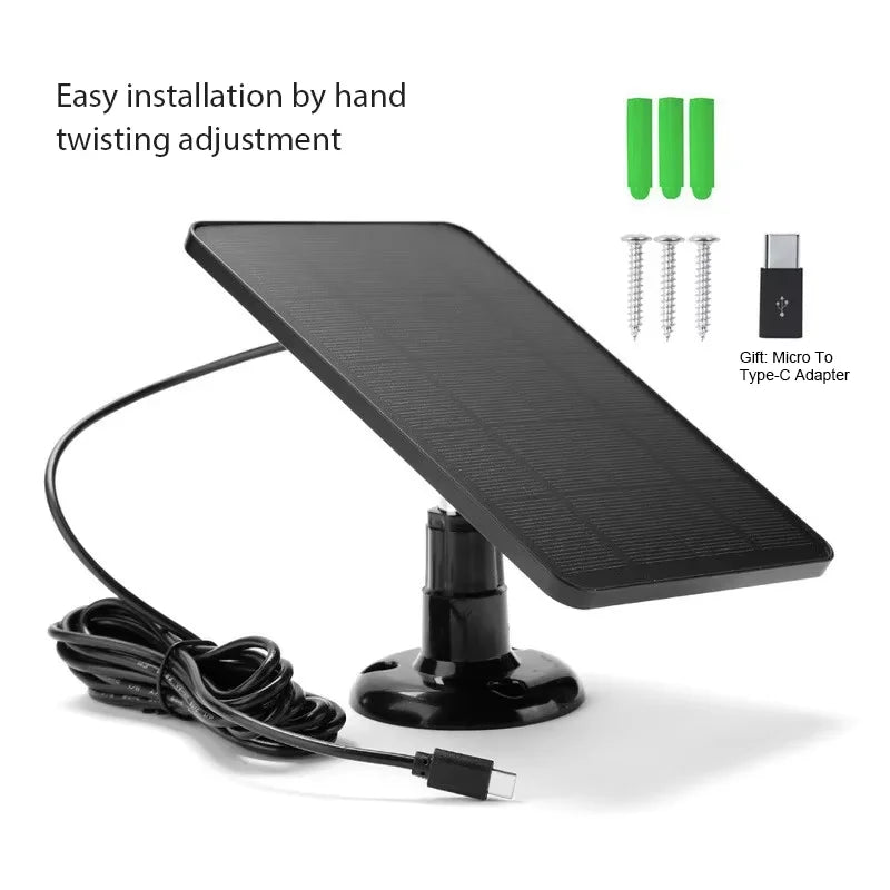 Panel Solar 10W 5V con Adaptador Type-C para Cámaras de Seguridad e iPhone
