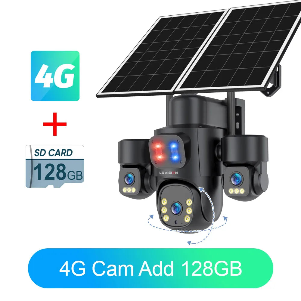 Cámara Solar LS VISION 15MP 4K Triple Lente 4G/WiFi con Zoom 10X y 12X