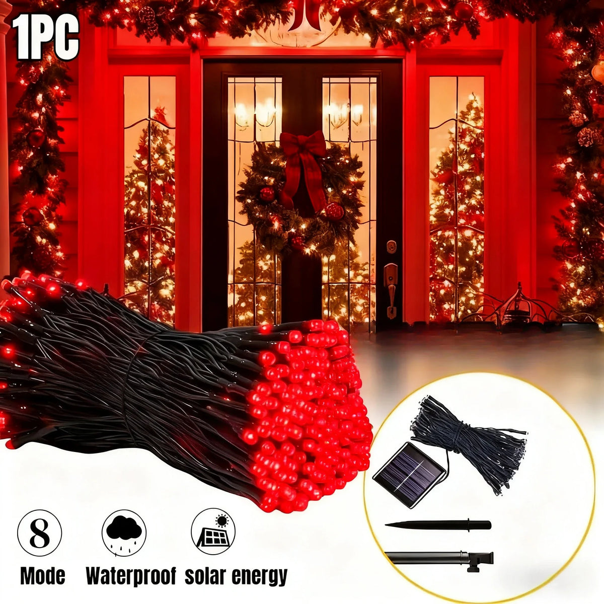 Luces Solares LED 30/100/200/300 IP65 8 Modos para Jardín y Navidad