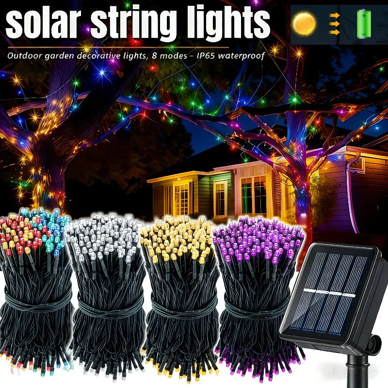 Luces Solares LED 30/100/200/300 IP65 8 Modos para Jardín y Navidad
