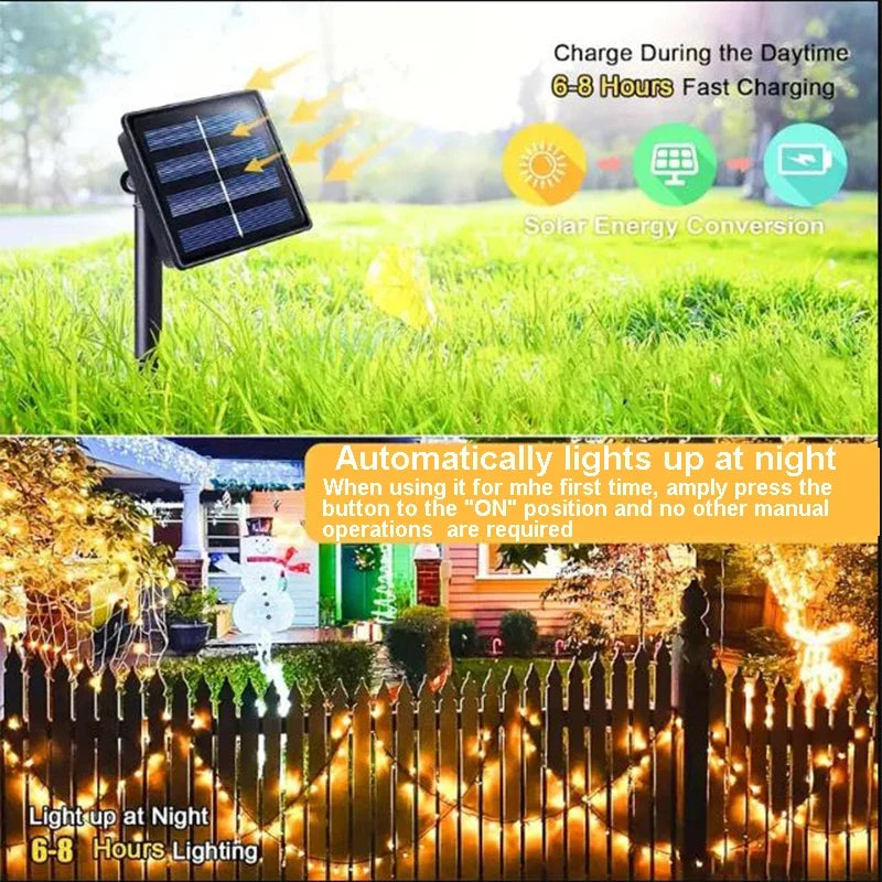 Luces Solares Cuerda 100 LED Resistente al Agua 8 Modos para Jardín Árbol Navidad y Halloween