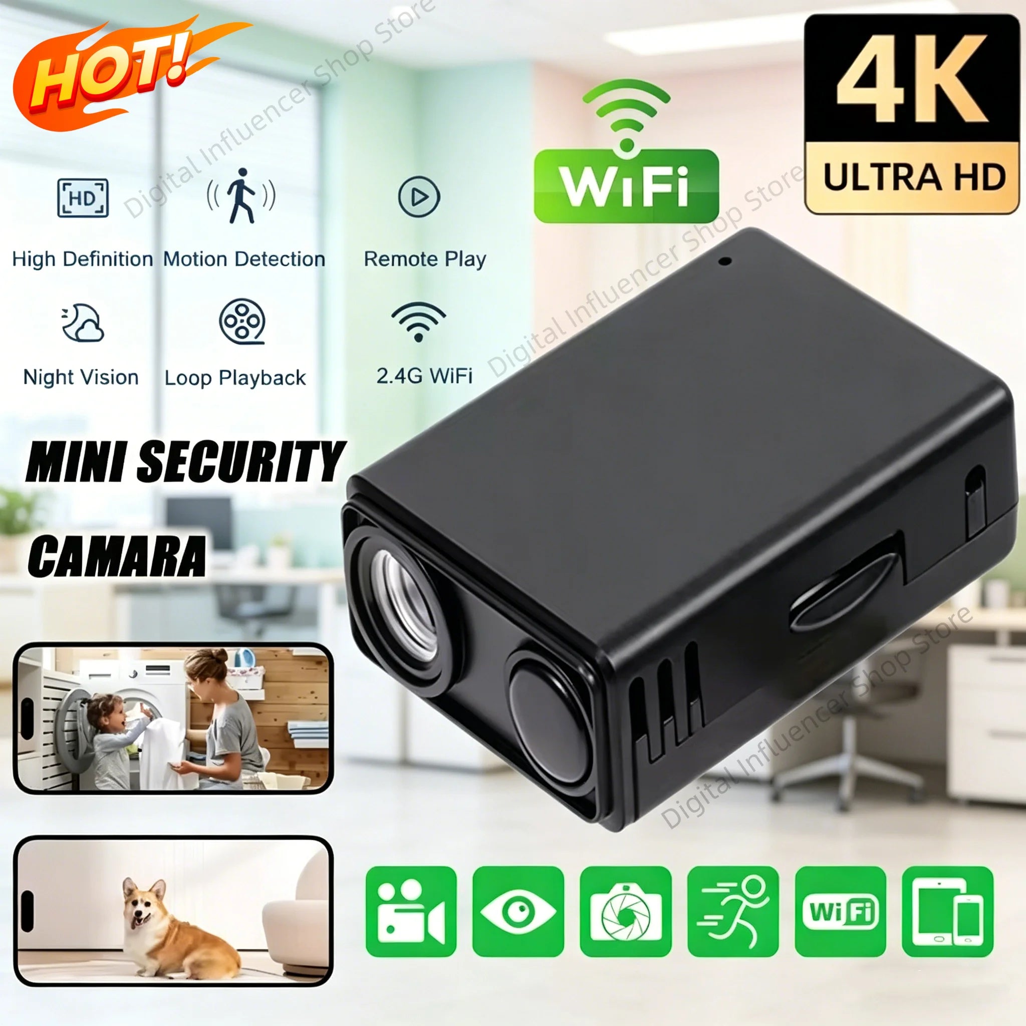 Cámara de Seguridad Interior 4K WiFi con Detección de Movimiento